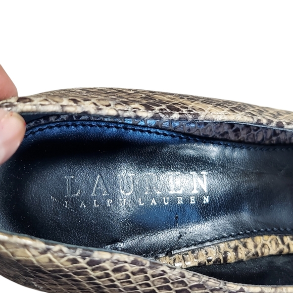 Lauren Ralph Lauren Snakeskin Embossed Leather Pointed Toe Stilletto Heels - Picture 9 of 16